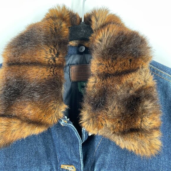 Ralph Lauren Denim Trucker Jacket Removable Faux Fur Collar Quilted Lining Small - Picture 3 of 12